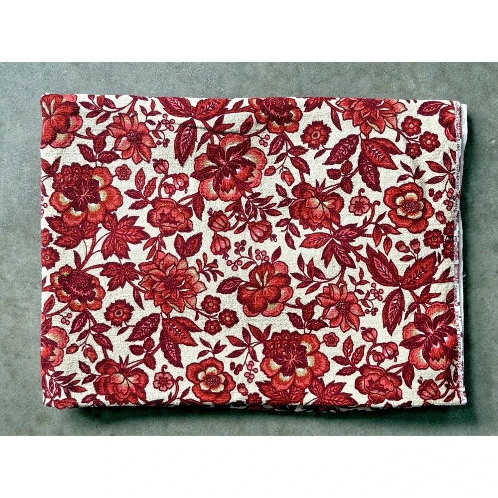 1950 60s VTG House N Home Barkcloth Fabric 3.65 Yds Red Floral Cottagecore Decor